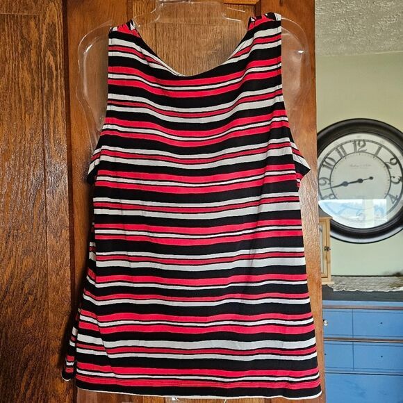 NWT Calvin Klein Size XL SLVLS Striped Blouse XL, White/Red/Black Career Layer - Picture 3 of 11